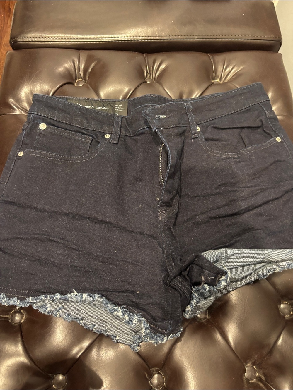 Armani Exchange Dark Navy Frayed Hem Denim Shorts